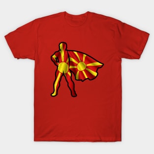 Macedonia Hero Wearing Cape of Macedonian Flag Hope and Peace Unite in Macedonia T-Shirt